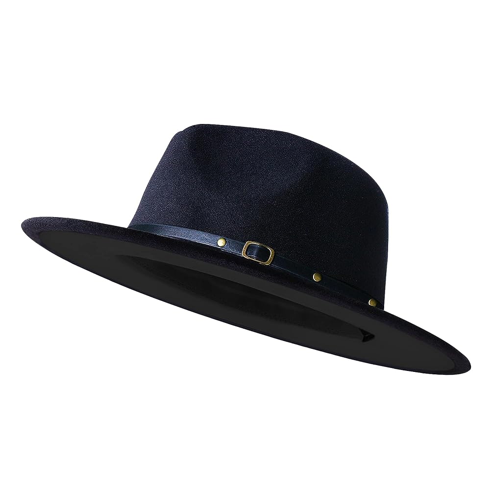 KUJUHA Wide Brim Fedora Two Tone Dress Hat, Black, X-Small